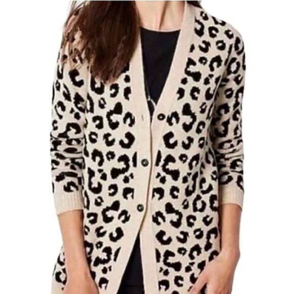 J.Jill Cotton Blend Button Front Cardigan Sweater Leopard Print Size M - Picture 1 of 7